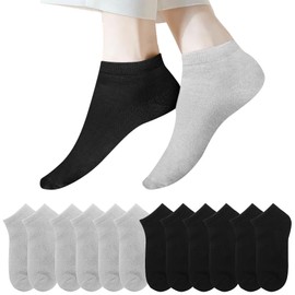 Lakpoau 12 Pairs of Trainer Socks Women Men 35-38 39-42 43-46 47-50 Short Cotton Half Socks Breathable Running Socks, Black x grey