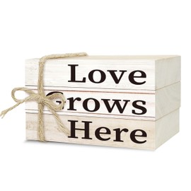 Decorative Books for Home Decor, Wood Book Stack for Table Decor, Love Grows Here Decor Books for Living Room Bookshelf Office Coffe Bar, Farmhouse Stacked Books Decor (L07)