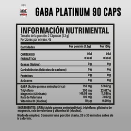 TESTROL. Gaba Platinum 4 EN 1 con 750mg Gaba, 300mg Triptófano, 149mg Magnesio, 100mg Valeriana y 10 mcg Vitamina B1 soporte natural para el optimo descanso. 90 cápsulas 1 unidad