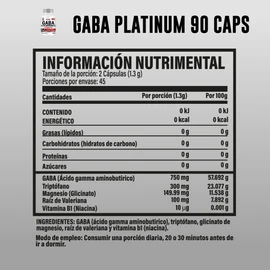 TESTROL. Gaba Platinum 4 EN 1 con 750mg Gaba, 300mg Triptófano, 149mg Magnesio, 100mg Valeriana y 10 mcg Vitamina B1 soporte natural para el optimo descanso. 90 cápsulas 1 unidad