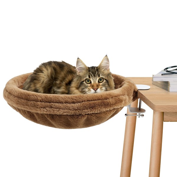 Cat Desk Bed - Soft Faux Fur Fabric, Adjustable Steel