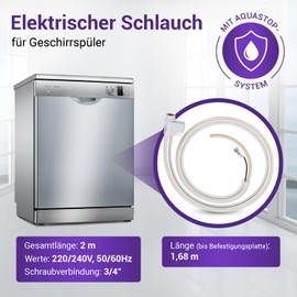 Vioks.pro Inlet Hose with Aquastop Water Hose 1.68 m Replacement for Bosch 00668113 668113 Aquastop Dishwasher Hose 3/4 Inch & Bosch Dishwasher Replacement Parts Siemens Dishwasher iQ300