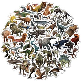 Dinosaur Stickers, 50pcs Aesthetic Realistic Dinosaur Stickers Dino Party Favors Toys Decorative Stickers Bottles Scrapbook Laptop Phone Luggage Skateboard Cool Stickers for Kid Teens Boys Girls