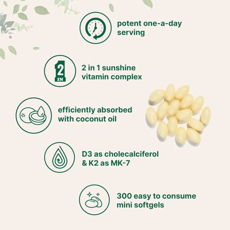 Vitamina D3 5000iu + K2 100mcg Con Aceite Coco 300