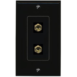 RiteAV 2 Banana 1 Speaker Surround Female Coupler Binding Post Wall Plate - 1 Gang Decorative [Black/Black]