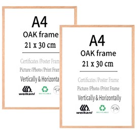 Weikani A4 OAK Wood Picture Frame,2 Pack-21X30cm Wood Photo Frame,Certificate Frame with Plexiglass for Wall Mount or Table Top Display