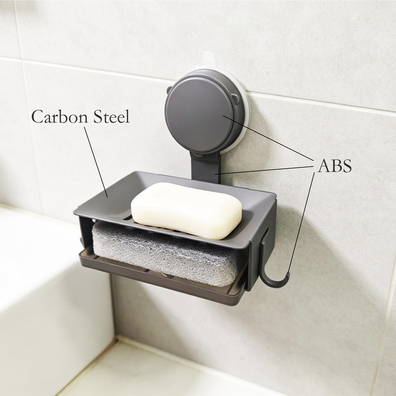 Suction Cup Soap Dish for Shower，Soap and Sponge Holder for