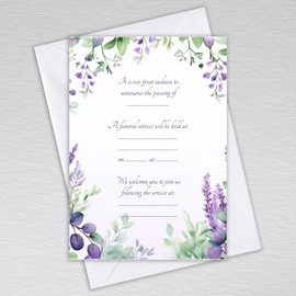 Funeral Invitation Cards with Envelopes Announcement Invites: Lavender and Eucalyptus Funeral Invitations (Pack of 20 with Envelopes)