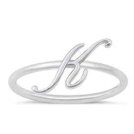 Unique Script "K" Ring New .925 Sterling Silver Initial Letter Band Size 10