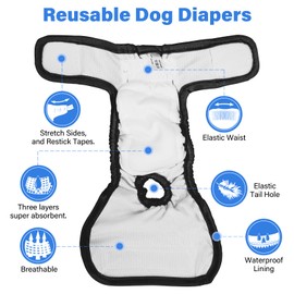 Female Dog Washable & Reusable Period Diapers for Doggie in Heat, Adjustable Comfortable Suitable for Large, Medium and Small Puppy Doggy Pack of 3 Female Dog Pants