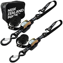 Motorcycle Tie Down Straps 1" x 8’ Heavy Duty Cam Buckle Straps with Soft Loops & Safety Hooks - Motorcycle Straps for Securing Motorbikes, Dirtbikes, ATV, UTV - 2 Pack