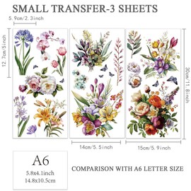 OLYCRAFT 3pcs/Set Bouquet Rub on Transfers for Furniture and Crafts 15x30cm Peony Lily Decor Transfer Stickers Floral Rub on Decals for Wood Furniture Scrapbooking Home Decorations