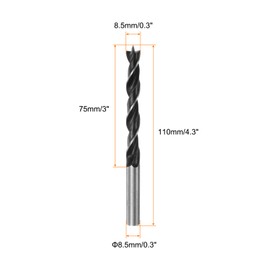 sourcing map 2pcs Brad Point Drill Bits 8.5mm(21/64") Dia Straight Steel Round Shank Drill Metric Brad Point 3" Drilling Depth Spiral Twist Drill Bits for Carpenter Woodworking Plastic Rubber