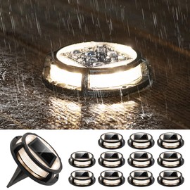LUTEC 12 Pack Solar Driveway Lights, 12 LEDs IP67 Waterproof Outdoor Solar Dock Driveway Marker Lights for Step, Sidewalk, Pathway, Patio, Garden(Warm White)