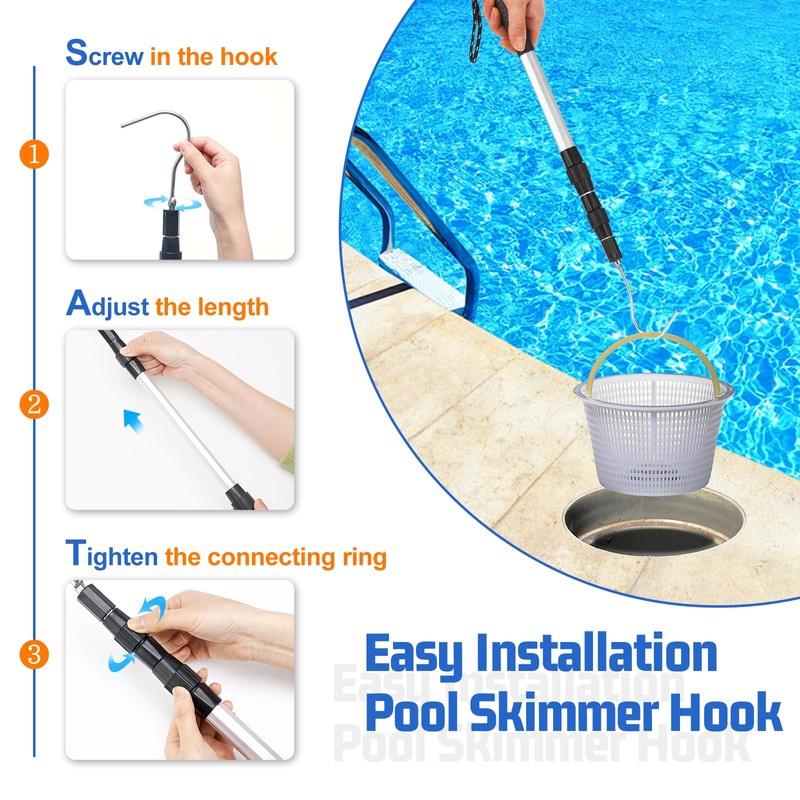 HOICATED Pool Skimmer Hook Skimmer Basket Handle 39.8 Inch Pool