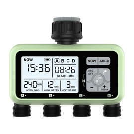 Johgee Irrigation Computer with 4 Independently Controlled Outputs, Digital Watering Timer with LCD Display, Automatic/Manual Irrigation Control