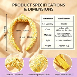 Yellow Glitter Knotted Headband,Women Fashion Sequin Wide Hair Band