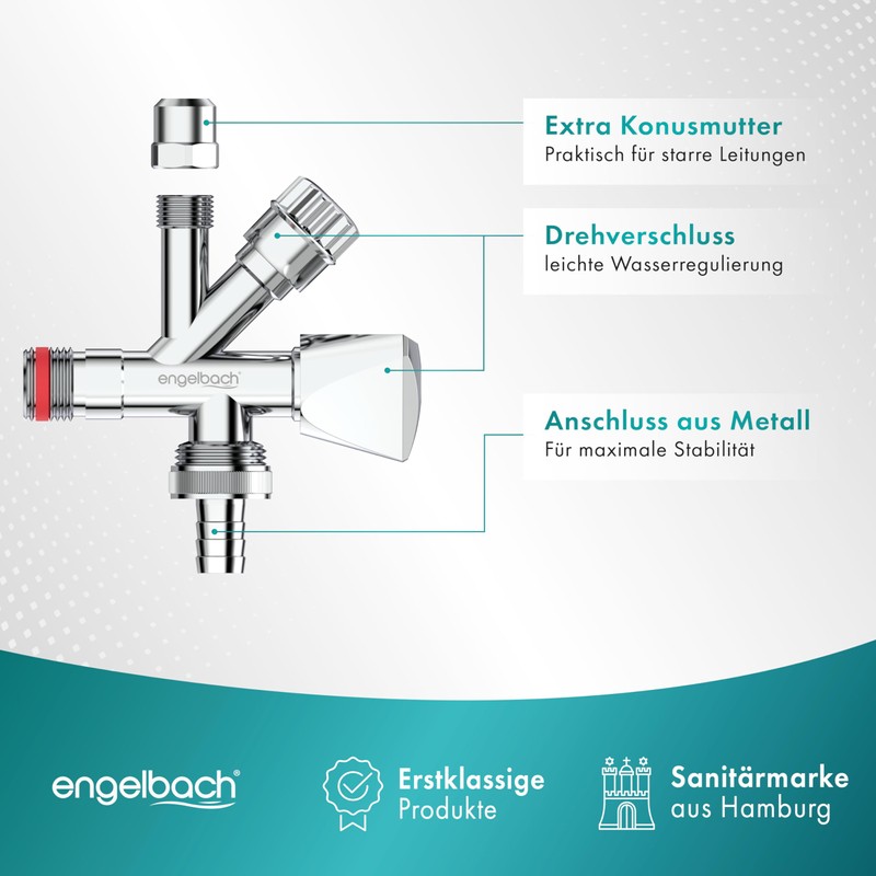 Engelbach® Combination Angle Valve 1/2 Inch Self-Sealing Universal Angle Valve
