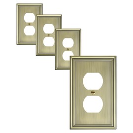 TREEWELL 4-Pack Duplex Outlet Cover, Durable Solid Zinc Alloy Decorative Switch Plates and Outlet Covers, Antique Brass Wall Plates for Electrical Outlets, 1 Gang Receptacle Cover, Corrosion Resistant