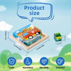 TAGNEFLOR 2 PCS Juguetes Rompecabezas de Cubos, Puzzle 3D de 6 en 1 Montessori, Animales Educativos para Niños y Niñas de 4 Años, Desarrollo de Habilidades Motoras y Cognitivas (Transporte y Océano)