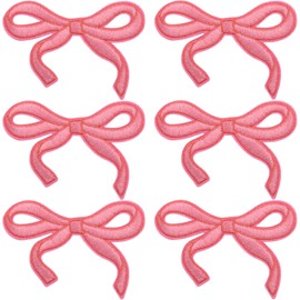 BEIQIYA 6pcs Bow Iron on Patches, Mini Bow Embroidered Applique, Cute Embroidery Bowknot Sew on Patch for Hat Clothes Shoes Jeans Shirt Jackets Backpacks- Orange
