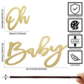 Oh Baby Sign - Wooden Baby Shower Sign with Gold Painted Perfect Baby Banner for Gender Reveal Backdrop Party Decor Stylish Photo Backdrop for Baby Boys and Baby Girls(Gold