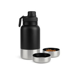 LuckyFlex® 3-in-1 Hundetrinkflasche 800 ml – Auslaufsichere Wasserflasche für unterwegs – mit Napf & Futterfach – ideal für Spaziergänge, Reisen, Wandern