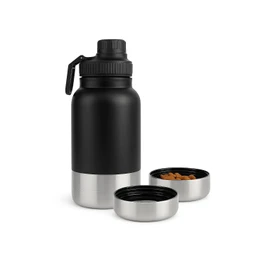 LuckyFlex® 3-in-1 Hundetrinkflasche 800 ml – Auslaufsichere Wasserflasche für unterwegs – mit Napf & Futterfach – ideal für Spaziergänge, Reisen, Wandern