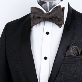 Alizeal Men Self-tied Paisley Bow Tie and Pocket Square Set, Coffee