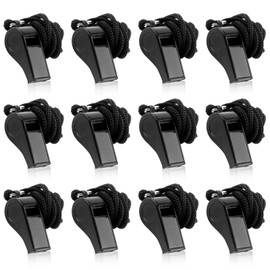 LANAFAY 12Packs Whistle, Black Referee Whistles, Sports Whistles with Lanyard, Loud Crisp Sound Whistle, Plastic Coach Whistles for School Sports Training, Football, Security and Emergency Survival