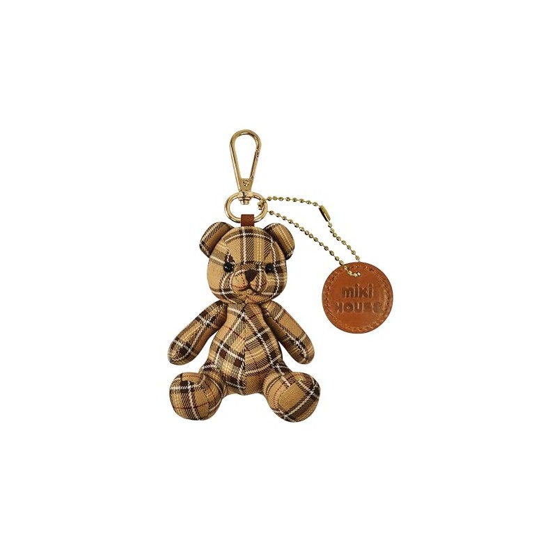 Miki House Charm 16-1659-680 Keyring, Keychain, Plush, Bear, Checked, beige