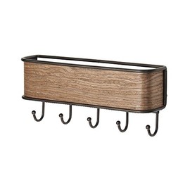 InterDesign RealWood Mail Organizer and Key Rack - Wall Mounted Letter Shelf and Key Hooks, Bronze/Walnut