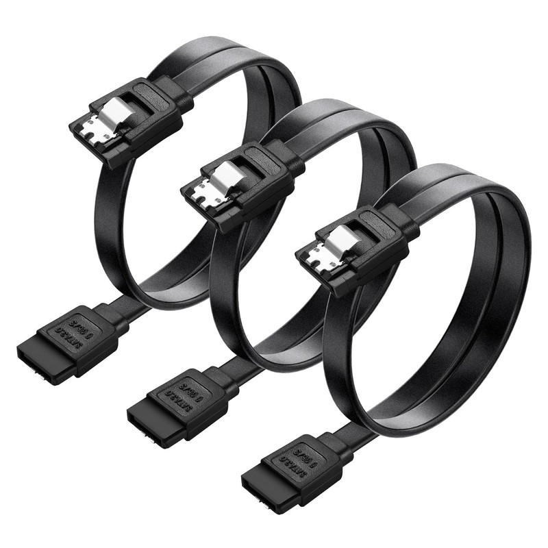 Menewstart SATA Cable V3.0 15 inches, 3 Pack, Black, Sata