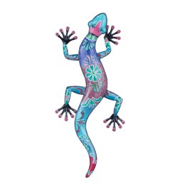Deco 79 Metal Lizard Home Wall Decor Indoor Outdoor Floral Patterned Wall Sculpture with Purple and Teal Accents, Wall Art 18" x 3" x 33", Blue