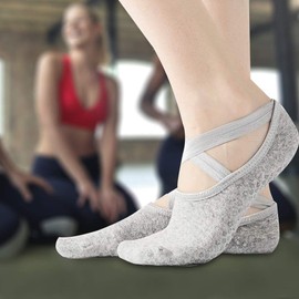 3 Pares de Calcetines de Yoga Antideslizantes para Mujer, Calcetines Antideslizantes para Yoga, Confort y Agarre para Pilates, Ballet, Fitness y Ejercicios en Casa(Negro, Gris, Violeta)