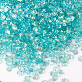MajorCrafts 2000pcs 4mm ss16 Transparent AB Flat Back Round 14 Facets Resin Rhinestones Arts and Crafts Embellishment Gems (Clear Aqua Blue AB T41)