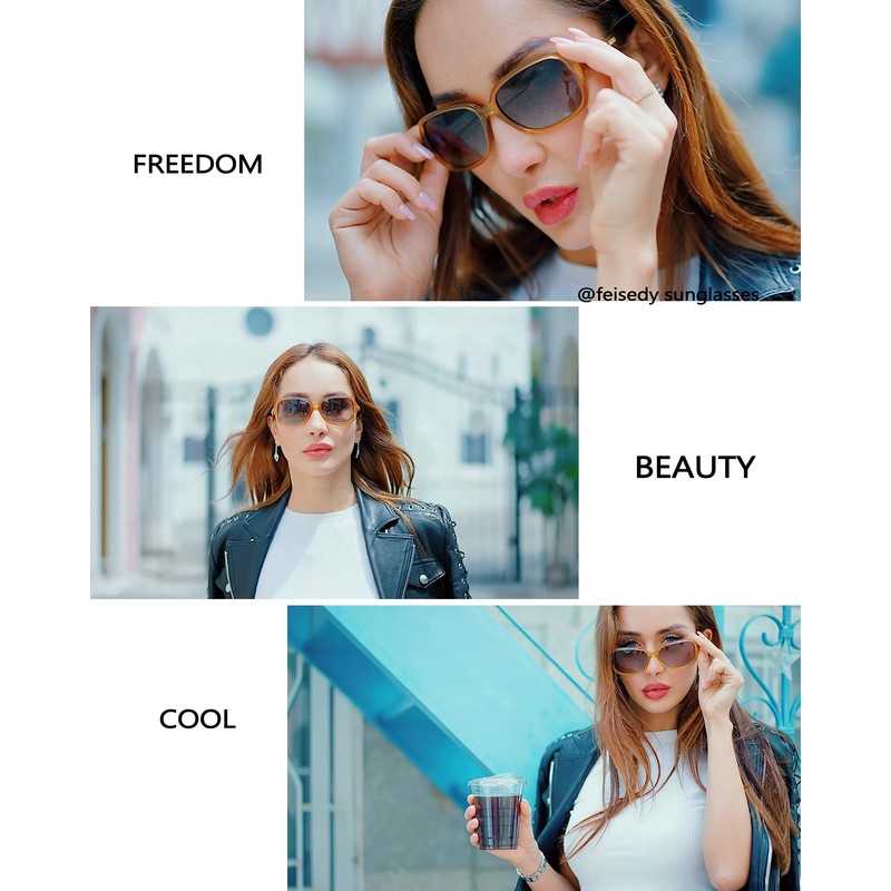 FEISEDY Gafas de sol polarizadas cuadradas Vintage para mujer 100%