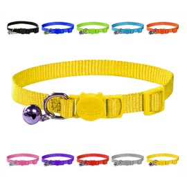 Vibrant Soft Nylon Kitten/Cat Collar with Bell and Safety Release Buckle (Yellow)