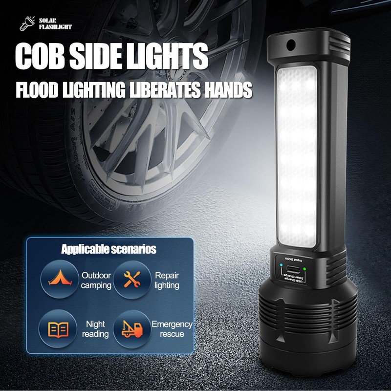 MVIOCS LED Flashlight Solar/Rechargeable, Powerful Flashlight Torch with 3 Modes,