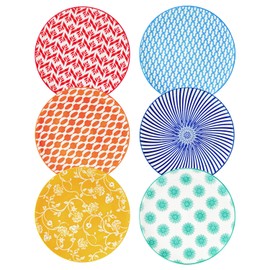 Cerkik Ceramic Salad Plates Set - 8.5 Inch Round Porcelain Dinner Dishes for Dessert Pasta Appetizer Sandwich - Scratch Resistant, Microwave Dishwasher Safe - Set of 6 - Assorted Colors