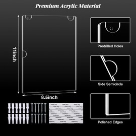 xydstay 6pack Acrylic Wall Sign Holder with Serews&Tape,8.5 X 11 Wall Mount Clear Plastic Sign Holder,Memo Document Menu Holder for Restaurant, Office, School, Store and Home Use,Support No Drilling