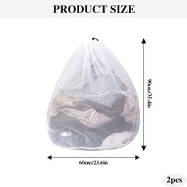 MEDILOE 2 Pcs Drawstring Laundry Bag, 60 x 90 cm Mesh Laundry Wash Bag Washing Bags for Washing Machine Large Laundry Bags Laundry Net (White)