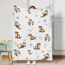 Baby Cute Sea Otter Blanket for Boy Girl Cute Animals Family Soft Swaddle Blanket Cartoon Sea Animals Unisex Receiving Blankets Flannel Baby Nursery Toddler Bed Blanket Crib Cover Playmat 30x40