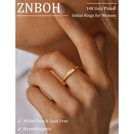 ZNBOH Gold Initial Rings for Women Non Tarnish 14K Gold Plated Stackable Letter Ring Dainty Pinky Wedding Bands Thumb Rings Thin Knuckle Stacking Cute Capital Letter Alphabet Jewelry Gifts Size 6-10