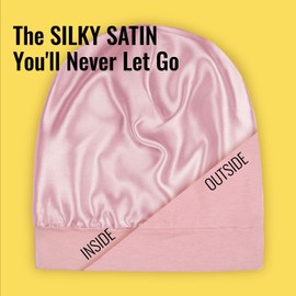 PARISBELLA Satin Sleep Cap Bonnet for Women, Stay On All Night Hair Wrap with Adjustable Strap for Curly Hair, Pink, Pack of 1