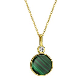 Mints 18K Golad Plated Malachite Pendant Necklace Sterling Silver with CZ Fine Jewelry for Women