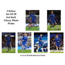 Set of 20 Individual Chelsea 2024/5 Football Players Signed 6X4 Inch Photo Prints With Pre Printed Signatures That Would Make A Great Gift For Any Fan.