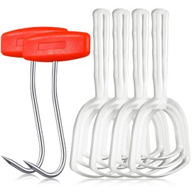 4 Pcs Bone Dust Scraper and 2 Pcs Meat Hooks for Butchering Fish Scale Scraper Bone Stainless Steel T Shaped Boning Hooks with Handle White Square Meat Remover Butcher Tool Kit