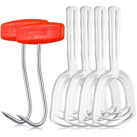 4 Pcs Bone Dust Scraper and 2 Pcs Meat Hooks for Butchering Fish Scale Scraper Bone Stainless Steel T Shaped Boning Hooks with Handle White Square Meat Remover Butcher Tool Kit