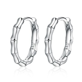 BG&WLing Silver Bamboo Hoop Earrings for Women Dainty Small Silver Huggie Earrings Hypoallergenic Fashion Jewelry